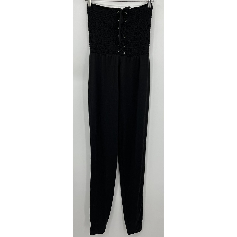 NWT Aeropostale Smocked Sleeveless Jogger Jumpsuit Black Size Small